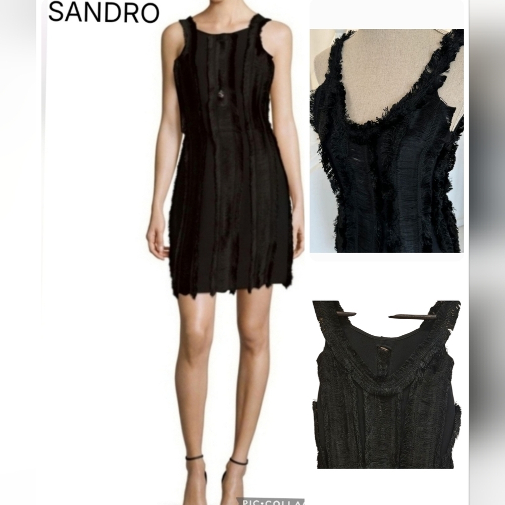 Black Sandro Rogee Fringe Dress Size Small